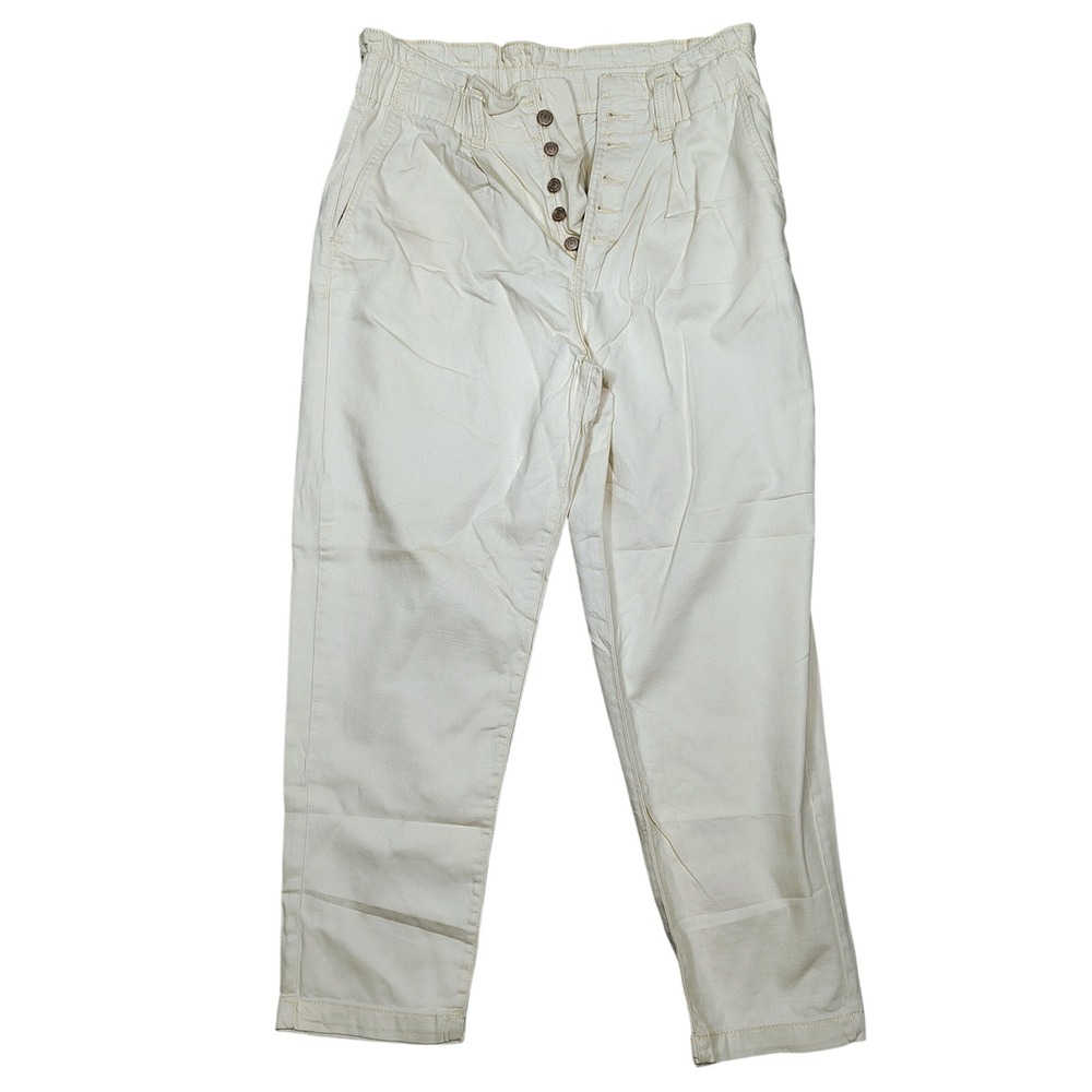 Time and Tru Pants Women 14 White Paperbag Waist Solid Cotton Rayon Blend